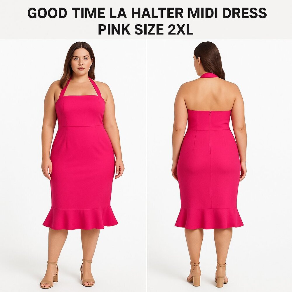 GOOD TIME LA HALTER MIDI DRESS PINK SIZE 2XL NWT